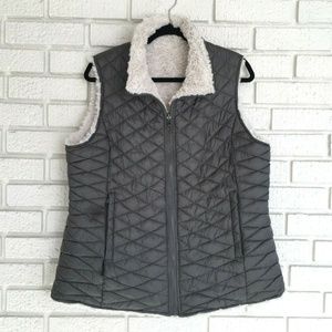 Steve Madden Grey Vest Faux Fur L Quilt Reversible